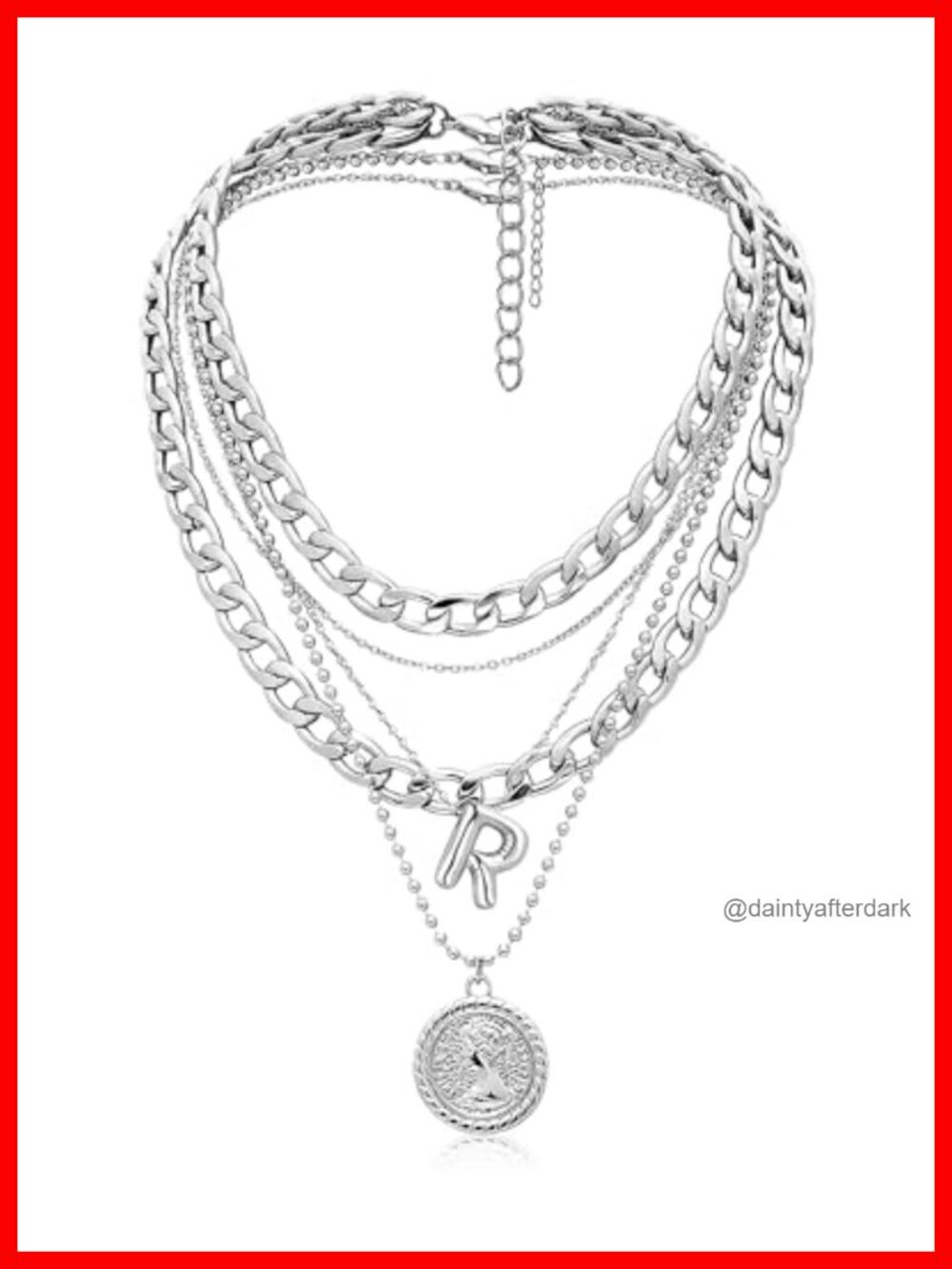 Layered Balloon Initial Coin Pendant Choker Necklace Set Dainty Chunky Chain